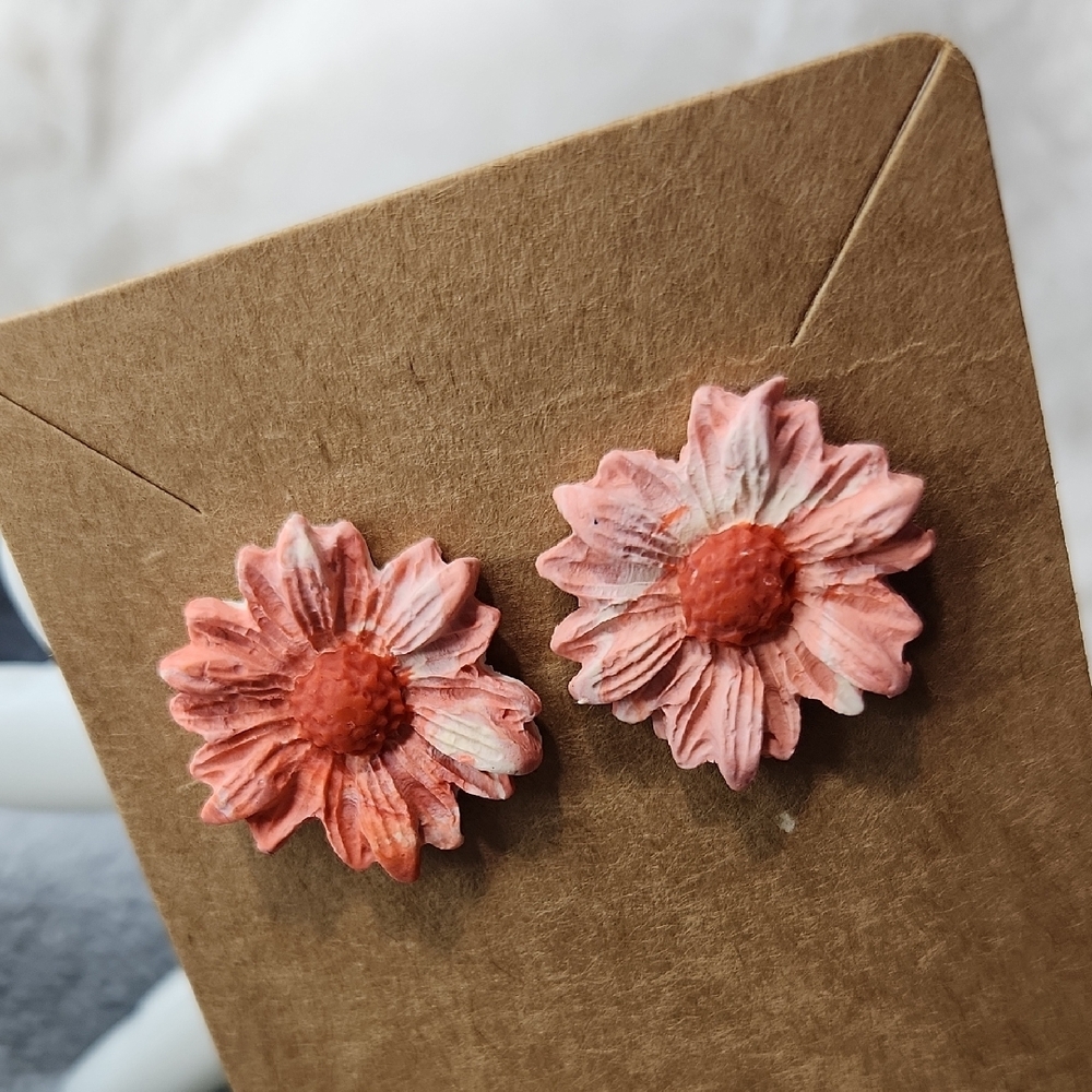 Handmade Fall Pumpkin FlowerPink Floral Earrings